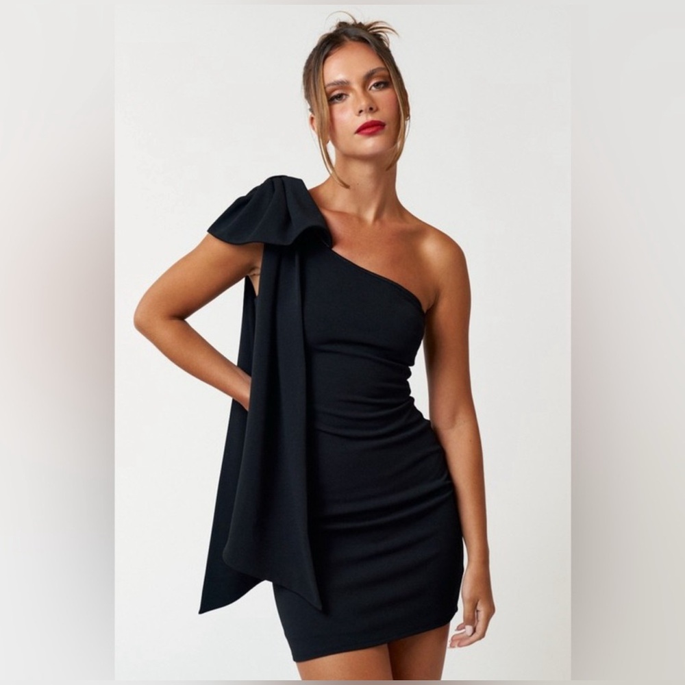Blue Blush Black Off-the-Shoulder Bow Mini Dress Size L